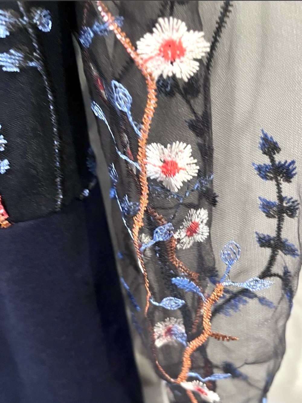 BloomChic Women’s Navy Floral Embroidery Sheer Long Sleeve Romper Size 18-20 NWT - Picture 10 of 15